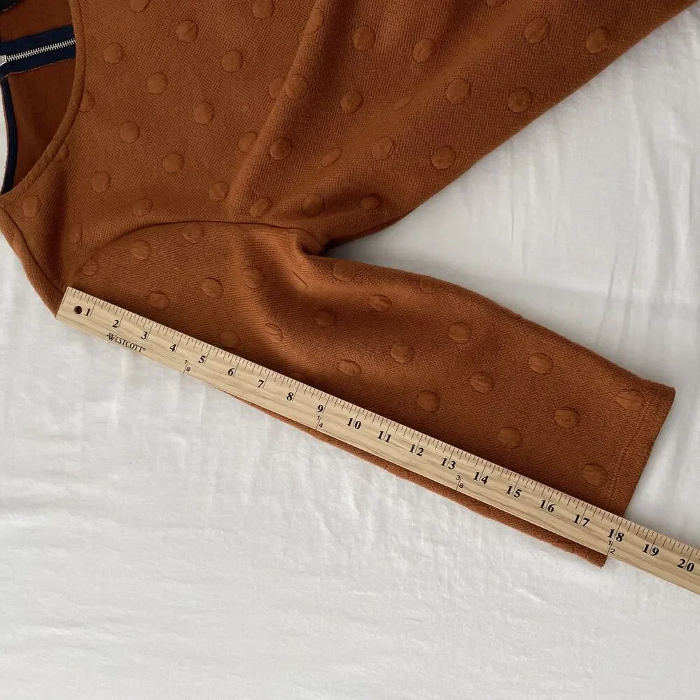 W5 Textured Dot Tunic Top 3/4 Sleeve Scoop Neck Brown Women's Size L